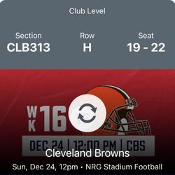 4 Tickets! Texans vs Browns Club section 313. Including Parking Pass
