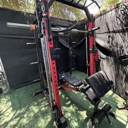 MARCY Smith Machine Multipurpose Power Cage Squat Rack Training System Pull Up Bar Free Standing and Landmine Station SM-4033