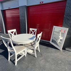 Ashley a white bond solid wood dining set with round tables for chairs and mirror