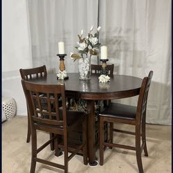 High Extendable Dining Table With Display Base & 4 Chairs / Comedor De Mesa Alta Con Extension Y 4 Sillas