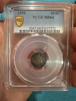 1858 Seated Liberty Half Dime PCGS MS64
