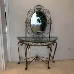 Vanity, Metal And Glass With Mirror