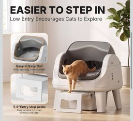 🆕 in 📦 Automatic Cat Litter Box with Wide Open-Top&Easy-Access Step for Cats3–17lb,Self Cleaning Cat Litter Box with8L Waste Bin,Beginner-Friendly D