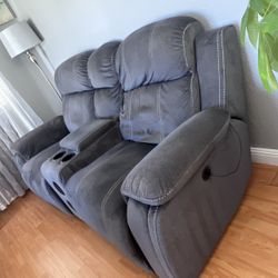 Gray Velvet Recliner Sofa $250 OBO