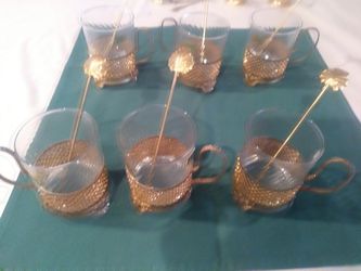 French. Luminars. Cups/ Glass with golden. Metal cup holders Woodland Hills Ca . 