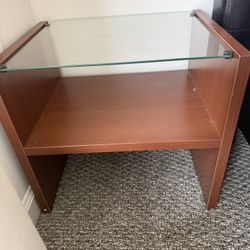 Small Glass-Top Bedside Wooden Table (2 Shelves)