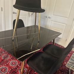 4-Person Glass Dining Table Set with Velvet Chairs 