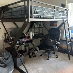 Solid Metal Bunk Bed With Desk