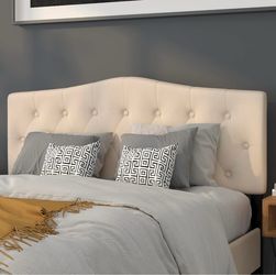 NEW IN BOX EMMA + OLIVER Beige Twin Tufted Headboard Adjustable Bed Rail Slots, Fabric Upholstered