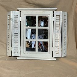 Distressed Rustic Window Mirror With Shutters Wall Hanging Decorative