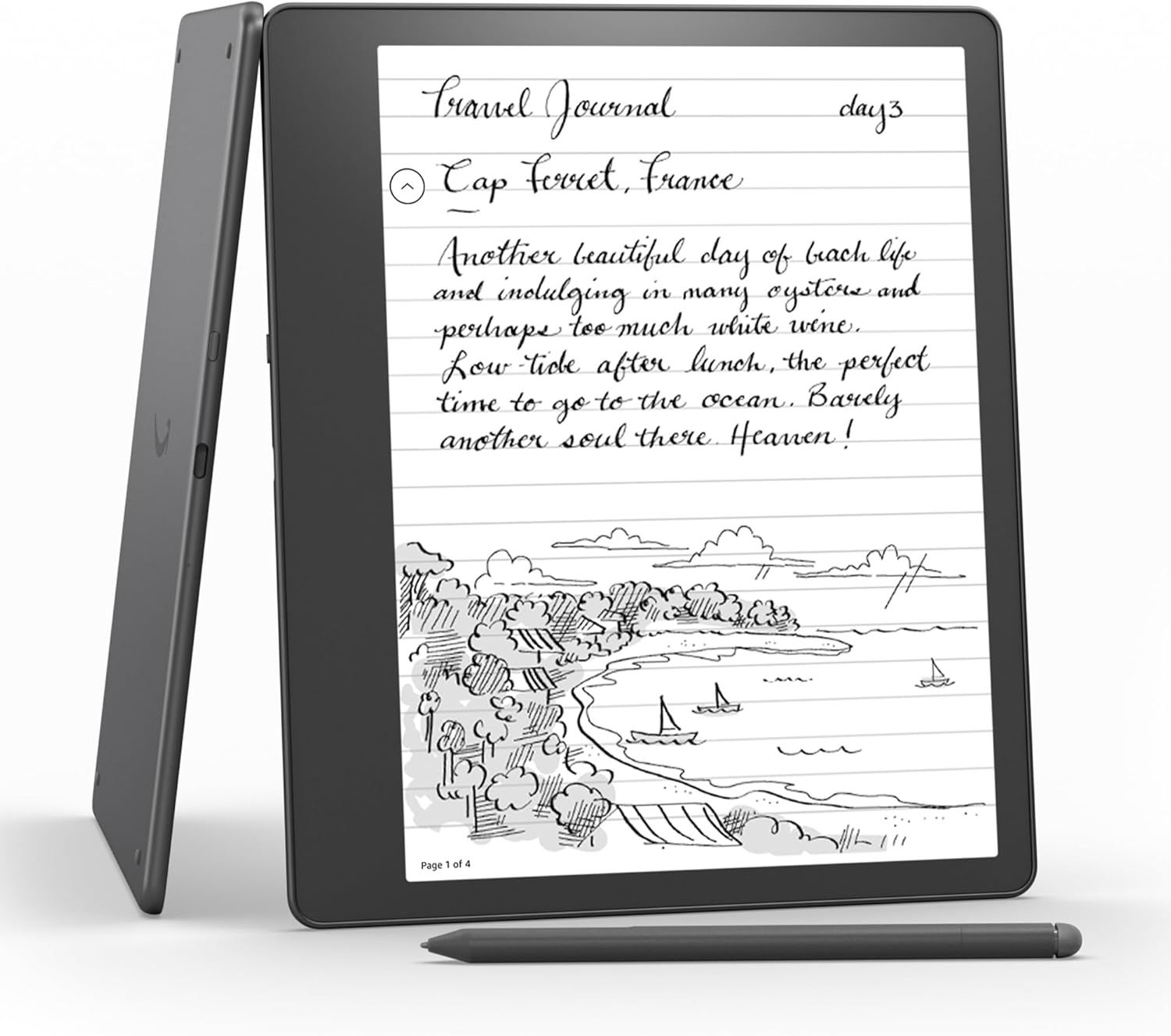LIKE NEW Amazon Kindle Scribe (32 GB) - (Original 2022 Model) - With Premium Pen and Amazon Grey Brush Print Leather Folio Cover