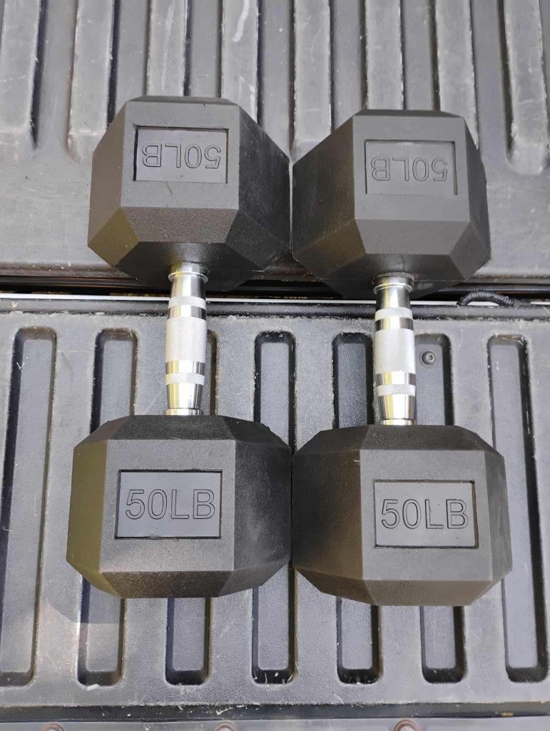 NEW 50 LB. RUBBER HEX DUMBBELLS