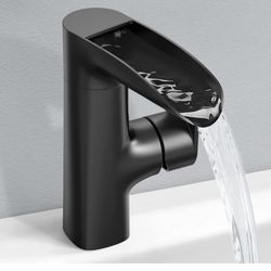 Black Bathroom Faucet - Bathroom Sink Faucet, Waterfall Spout Faucet for Bathroom Sink, Matte Black Single Hole Bathroom Faucet, 360° Swivel