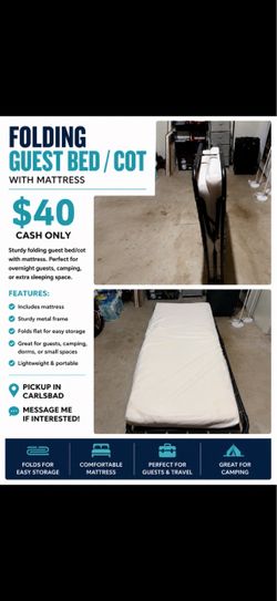 Folding Guest Bed / Camping Cot with Mattress – $40