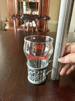Vintage Collectors Item Coco Cola Drinking Glass With Metal Stand