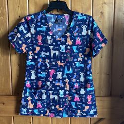 Zoe+ Chloe Women’s Dog & Cat V-Neck Scrub Top Size: XS