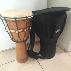 Djembe Drum 10 Inch Circle Series Pine Tunable Marked. 3 9/2004 With Remo Carrying Bag