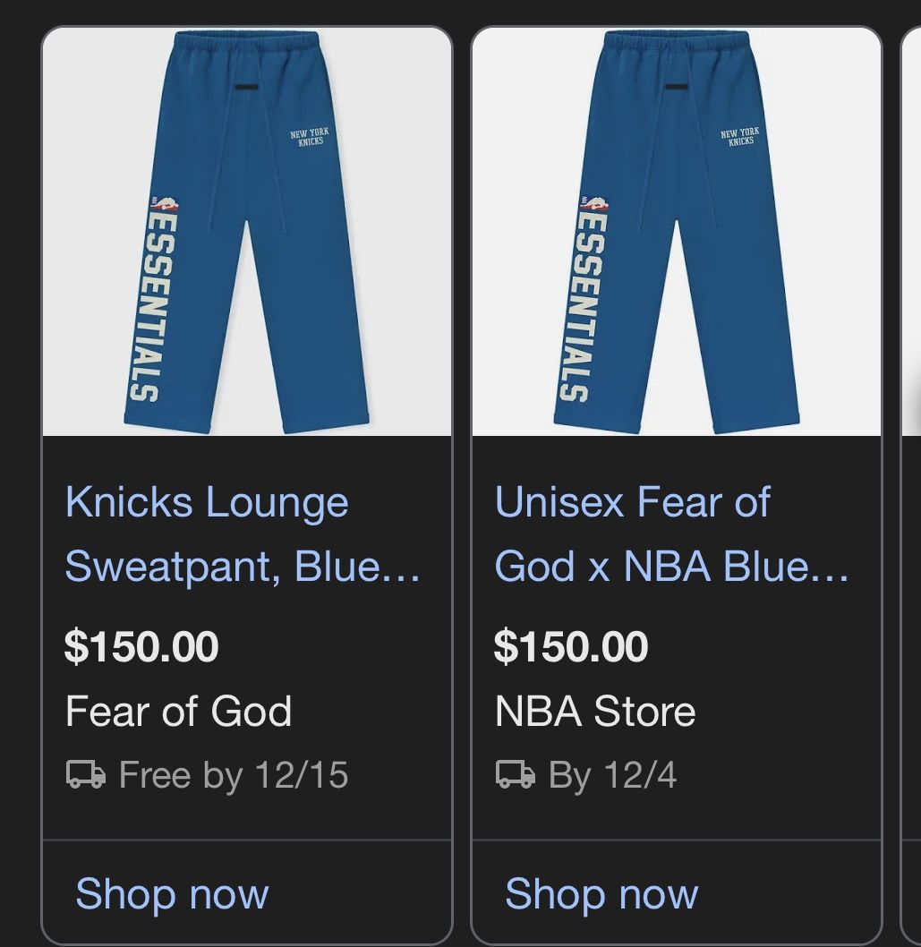 Fear Of God Sweatpants New York Knicks 