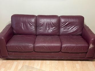 Natuzzi Burgundy Leather 3-Seat Sofa