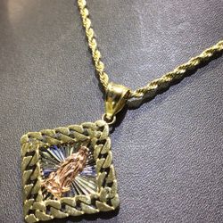 10k Gold  Pendant With Rope Chain 18” Inch Both Together Deal..