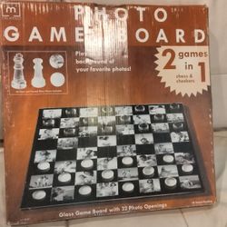 Melannco Glass Chess/Checkers Photo Game Board