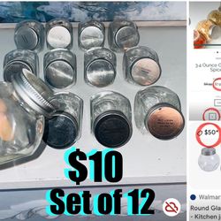 $10 Set of 12 Clear Tilted Jars 🫙 for condiments,Candy,etc never used