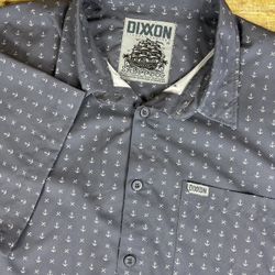 Dixxon Salty Dog Mens 2X Gray Shirt Button Up Party Wear Blend Pocket Anchor