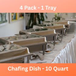 4-Pack Stainless Steel Chafing Dishes with 10-Quart Trays for Buffet Service