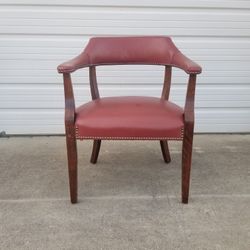 Mid- Century Modern Leather & Wood Office Chair