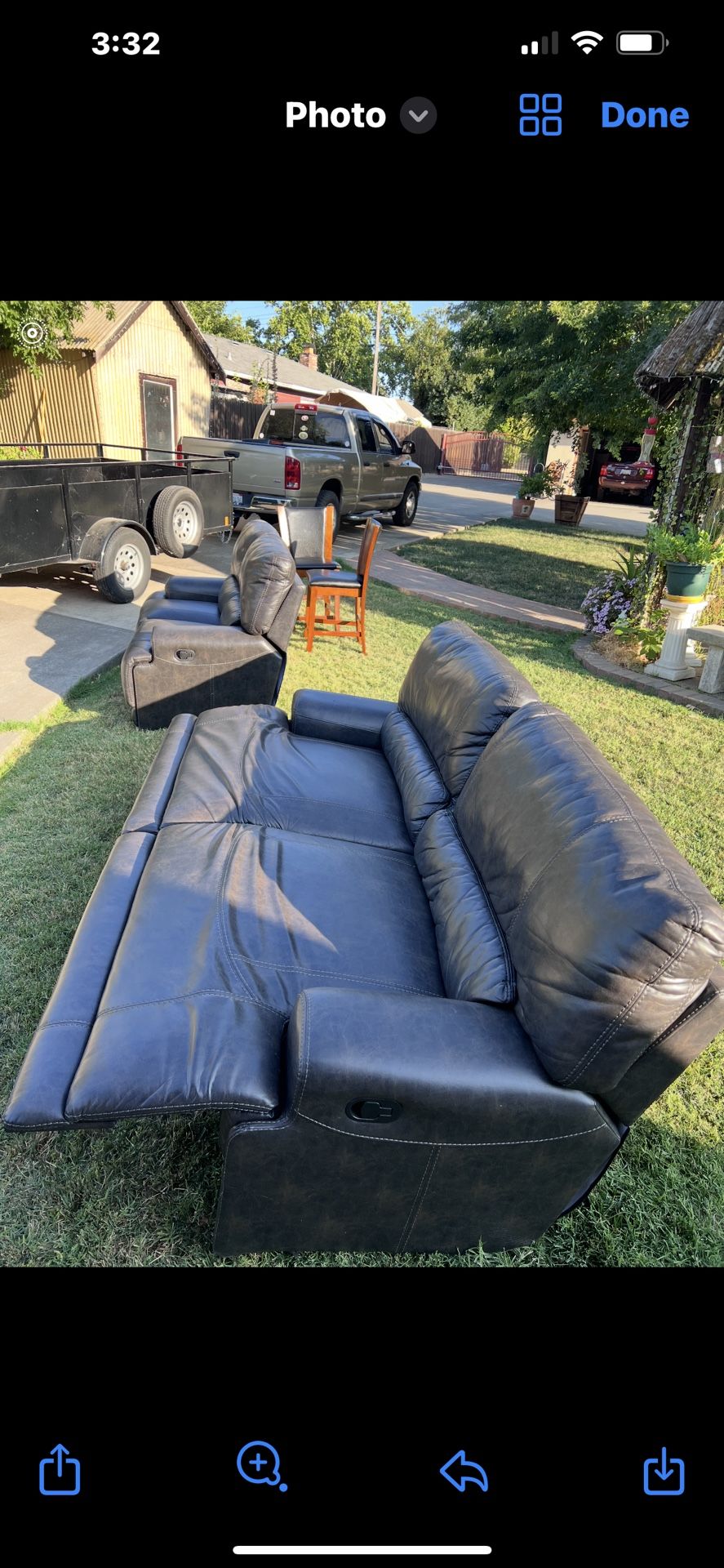 Leather couches like new for sale 500 for the set one big one small fully recline