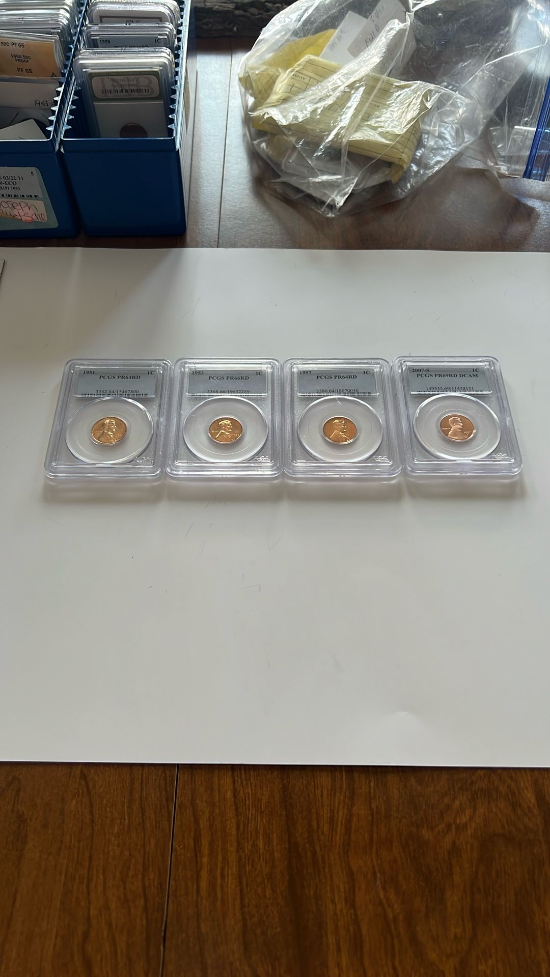 1951 Pcgs Pr64 Red Penny ,1953 Pcgs Pr66red Penny ,1957 Pcgs Pr64 Red ,2007 S Pr69red D Cam