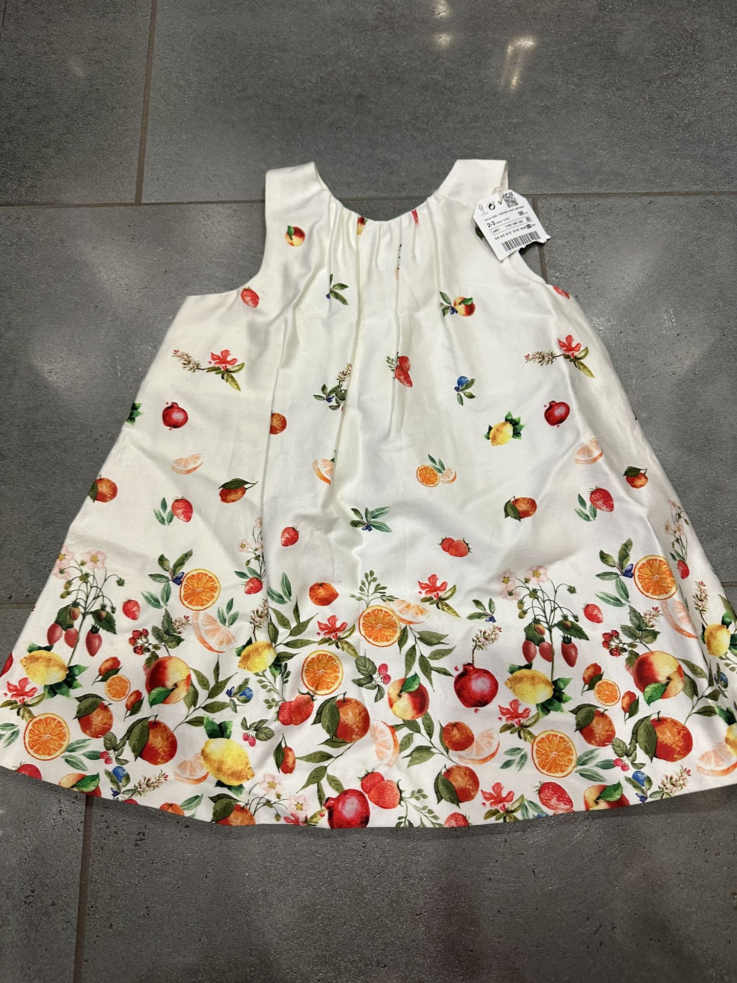 Zara New 2/3 Flowers & Fruit Medley Dress, Strawberry Orange Lemon