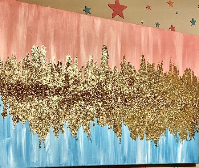 Pink Blue and Gold Glitter and Stone Wall Art