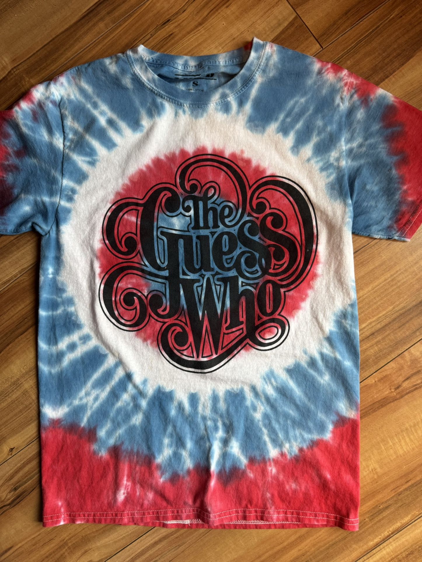 The Guess Who Tie Dye T Shirt SML Unisex Logo Band Short Sleeve Cotton Blue Red