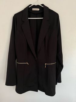 Genhoo Black Blazer with Gold Zip Pockets