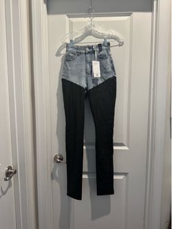 AKIRA Two-Tone Skinny Jeans — Light Blue and Black faux leather size 3