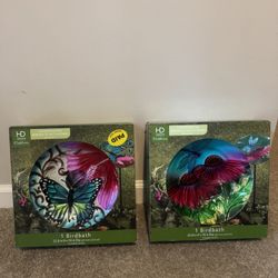 HD Designs Outdoor Hand-painted Butterfly , Dragonfly Birdbath Set