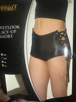 black leather shorts