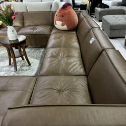 Brown Leather Modular Sectional Sofa