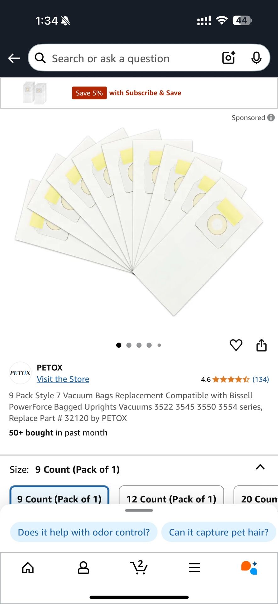 New 9-Pack Style 7 Vacuum Bags Replacement Compatible with Bissell PowerForce Bagged Uprights Vacuums 3 3 series, Replace Part # 32120