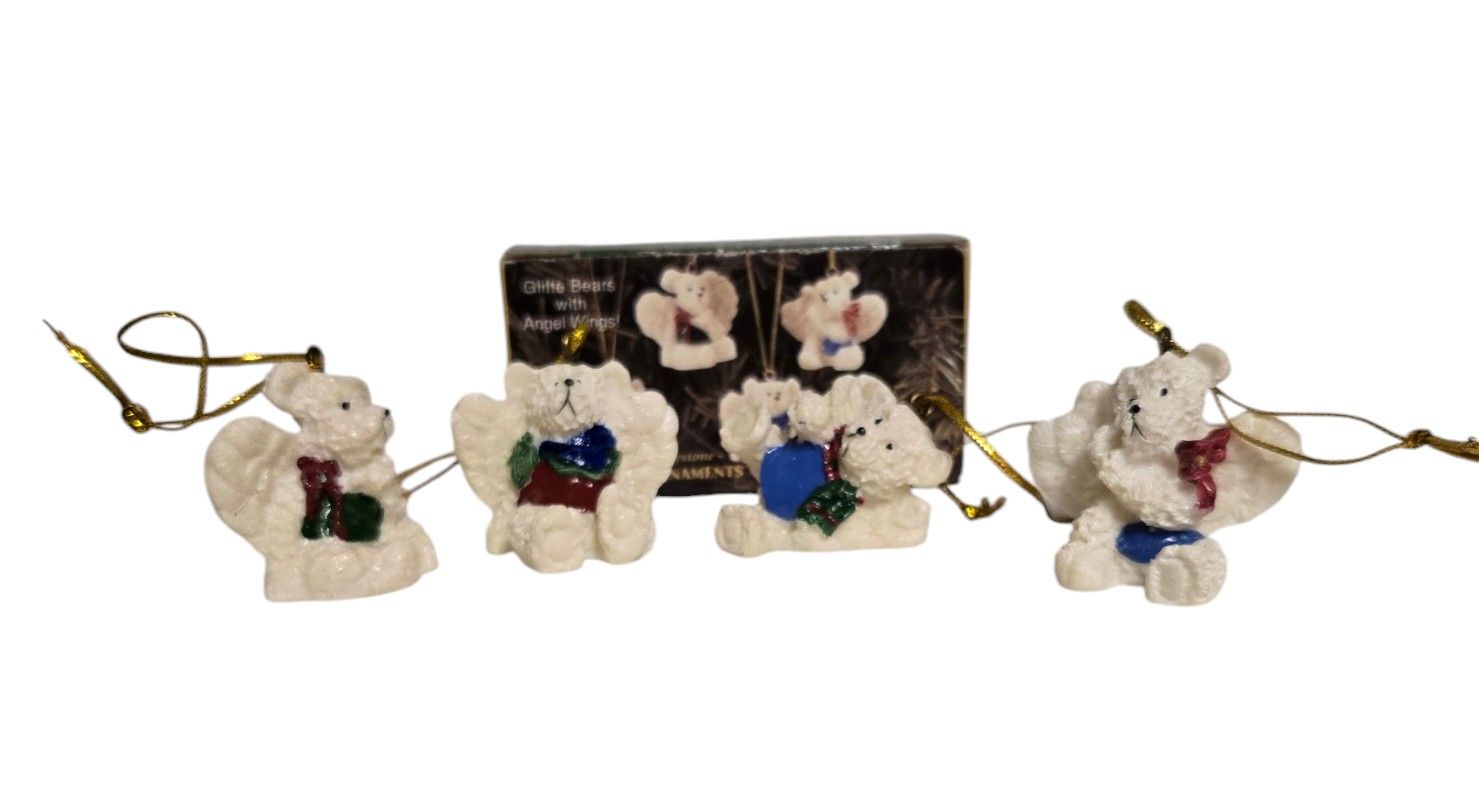 Christmas ornaments bears with angel wings set of 4 new open box