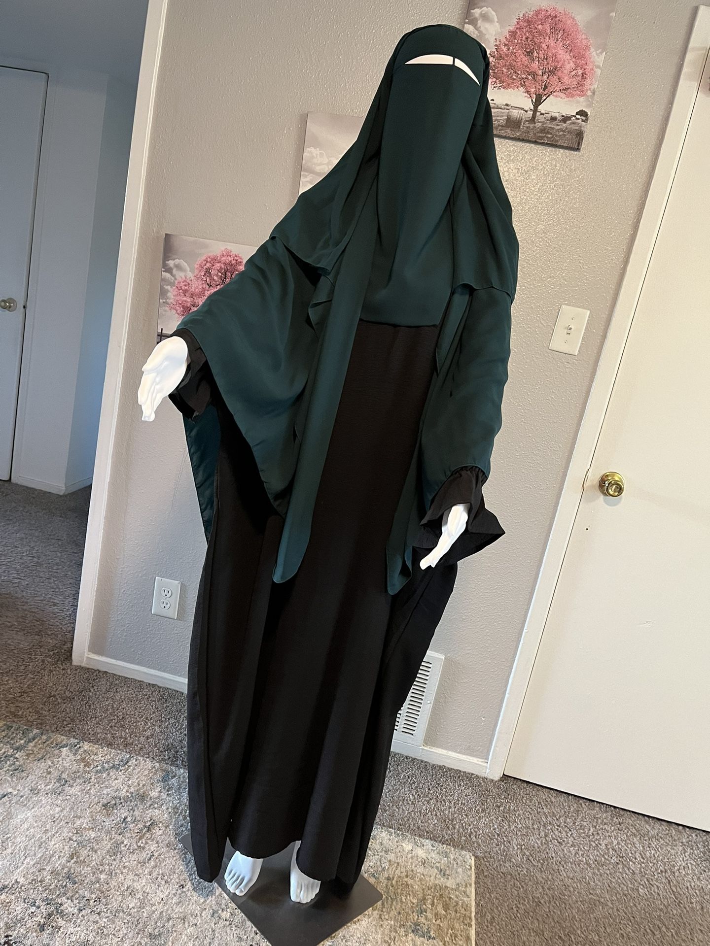 Three Layers Nose String Niqab With Beautiful Batwing Sleeve Arabian Dress