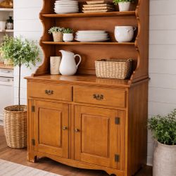 Colonial Craft Solid Maple Hutch – 2-Piece – Circa 1960s–70s – DIY / Refinish