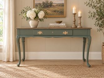 Green Console Table with Drawer and Cabriole Legs