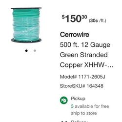 500 Ft Green 12 Gauge Stranded Wire Never Used.  $100
