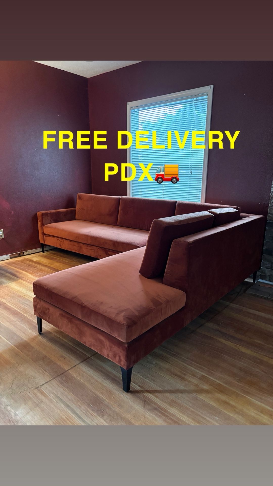 New Red Velvet Sectional Sofa Couch With Chaise FREE DELIVERY