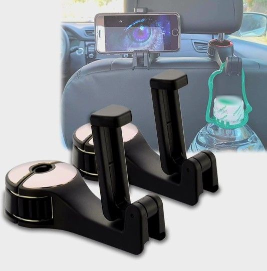 2 Pack Car Headrest Hidden Hook 2 in 1 Car Seat Hooks with Phone Holder for Purse, Backpacks,Toys,and Even Bottle Storage Organizer