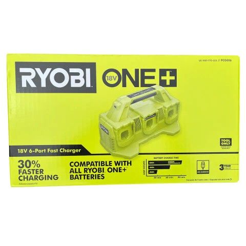 FREE BONUS BATTERY! NEW RYOBI PCG006 18V ONE+ 6-PORT FAST CHARGER