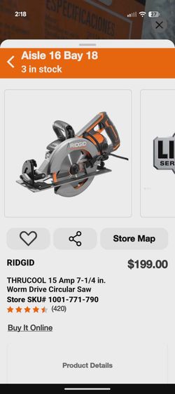 RIDGID THRUCOOL 15 Amp 7-1/4 in. Worm Drive Circular Saw – Used