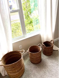 Set of 3 Large Woven Storage Baskets | Boho Natural Home Decor